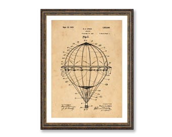 Hot Air Balloon Patent Print: Vintage Steampunk Wall Decor