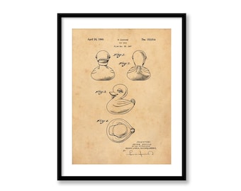 Rubber Duck Wall Art: Vintage Patent Illustration - Bathroom Decor