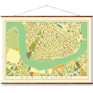 Carte d'art de la ville en mosaïque de la Nouvelle-Orléans, couleur vintage, prête à accrocher, toile décorative antique, défilement de la carte