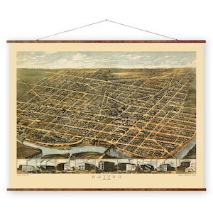 Dayton Ohio Map Canvas Rolle Vogelauge Panorama Vintage Style Map auf Leinwand