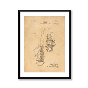 Saxophone Patent Vintage Illustrations  Industrial Decorative Musical Instrument Print