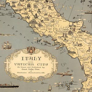 Póster ilustrado vintage del mapa de Italia y el Vaticano, impreso en papel mate. imagen 4