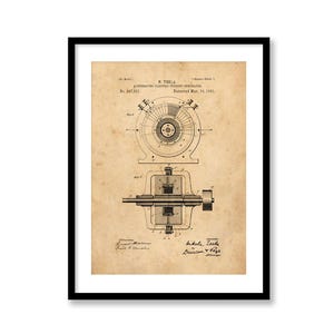 Tesla Alternating Current Patent Print, Vintage Industrial Steampunk