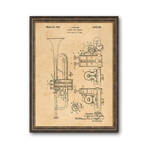 Trumpet Vintage Patent Illustrations Industrial Decorative Musical Instrument Print Musician Gift