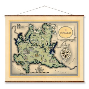 Mapa antiguo de la ciudad de Lombardía, Italia, sobre lienzo enrollable, listo para colgar, decorativo, antiguo, para decoración de pared, mapa pergamino