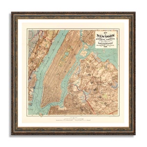 Matte Paper Print, Jersey City Map, Vintage City Map, Antique Wall Art, Historic Street Chart, Hand Restored Poster, Manhattan Decor Gift
