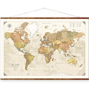 Up To Date Maps, Vintage Style Map, World Map Canvas, Roll Down Scroll, Decorative Wall Art, Farmhouse Home Decor, Handmade Gift