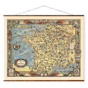 Vintage France Story Map - Decorative Canvas Scroll Wall Art