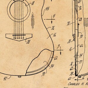 Acoustic Guitar Patent Art: Vintage Industrial Style - Wall Decor afbeelding 3