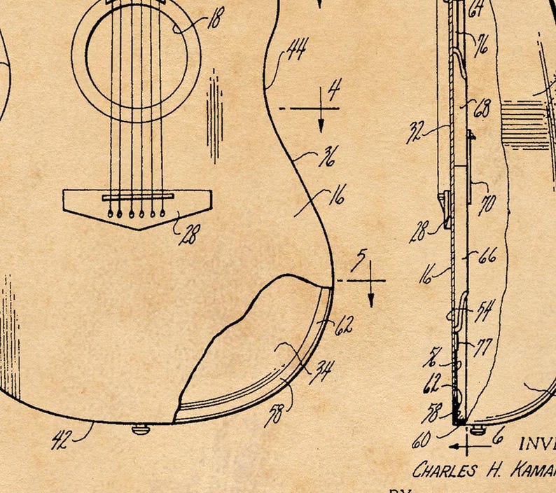 Acoustic Guitar Patent Art: Vintage Industrial Style - Wall Decor afbeelding 3
