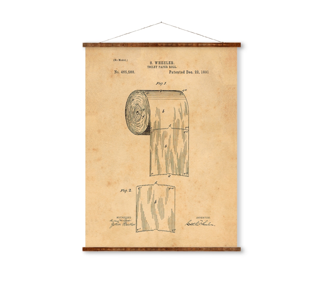 Toilet Paper Roll Patent Art: Vintage Canvas Scroll Bathroom Decor - Etsy