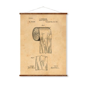 Rotolo di carta igienica Brevetto Illustrazioni vintage Pronto per appendere Rotolo decorativo industriale Tela pergamena Arte per il bagno
