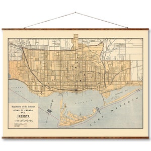 Mappa della città di Toronto Canada Mappa vintage della città su tela decorativa arrotolabile pronta per essere appesa, decorazione da parete antica, scorrimento della mappa