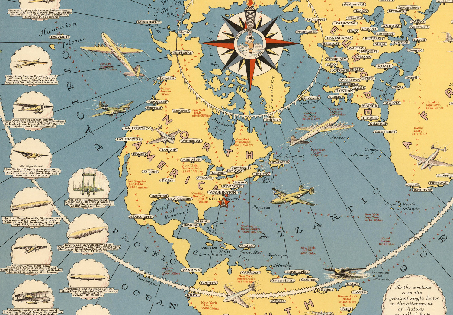 Vintage Airplane Map Art: 1942 Pictorial Canvas Scroll - Etsy