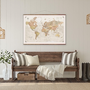 World Map Canvas: Up to Date, Vintage Style Scroll - Handmade Wall Decor image 3