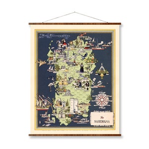 Sardinien Italien Vintage Stadtkarte auf dekorativer antiker Wanddekor-Rollkarte, fertig zum Aufhängen