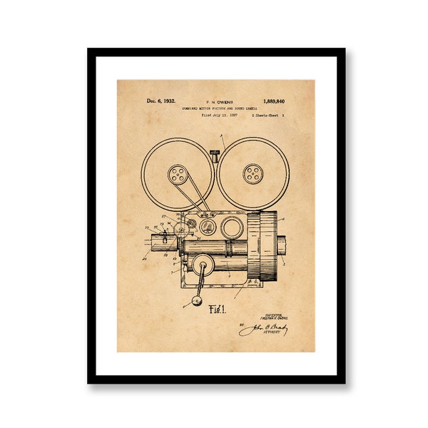 Motion Picture and Sound Movie Camera Vintage Patent Illustrations Industrial Decorative Print Filmmaker's Wall Decor Gift BUY 3 GET 1 FREE