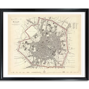 Milan Map Vintage European City Poster Print on Matte Paper Decorative Antique Wall Decor City Map of Italy image 1