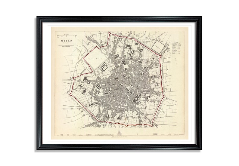 Milan Map Vintage European City Poster Print on Matte Paper Decorative Antique Wall Decor City Map of Italy image 1