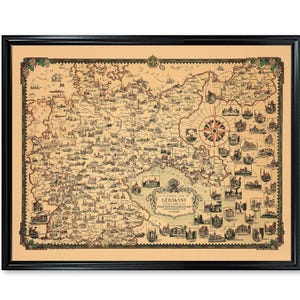 Germany Map Poster Print Vintage Wall Decor Antique European City Map