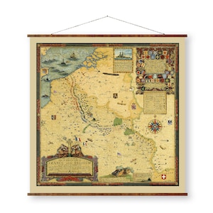 Gevechtskaart van Frankrijk en België op klaar om op te hangen, afrolbaar canvas decoratief antiek muurdecor kaartrol