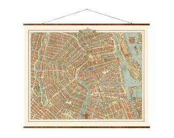 Impresión del mapa de Ámsterdam: estilo vintage de 1956 - Lienzo pergamino