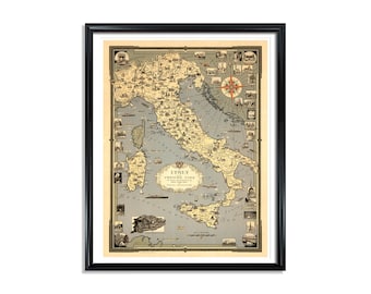 Italy Map The Vatican Vintage Pictorial Poster Print on Matte Paper