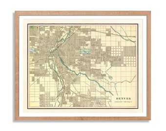 Denver Map Vintage Poster Print on Matte Paper Decorative Antique Wall City Map Decor of Colorado