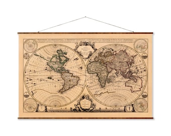 1708 French World Map Wall Scroll: Old World Style