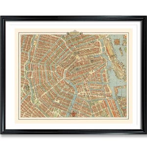 Amsterdam Map Vintage City Poster Print on Matte Paper Decorative Antique Wall Decor Pictorial Map of The Netherlands
