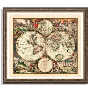 17th Century World Map Print: Ancient Decorative Wall Art
