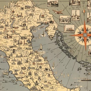 Póster ilustrado vintage del mapa de Italia y el Vaticano, impreso en papel mate. imagen 3