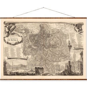 Mappa della città europea d'epoca di Roma su tela arrotolabile pronta da appendere, antica decorazione murale, mappa dell'Italia in rotolo