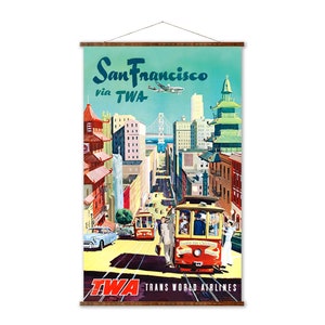 San Francisco TWA Vintage Poster Canvas Art Ready to Hang Wall Decor Roll Down Canvas Scroll