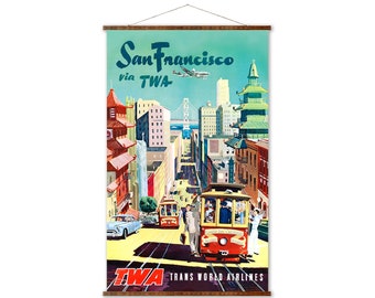 San Francisco TWA Vintage Poster Canvas Art Ready to Hang Wall Decor Roll Down Canvas Scroll