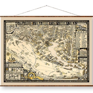 Mapa del lago Toluca sobre lienzo listo para colgar, lienzo enrollable, decoración de pared antigua decorativa, mapa pergamino