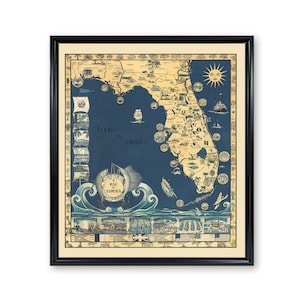 Florida Pictorial Map Vintage City Poster Print on Matte Paper Decorative Antique Wall Decor