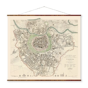 Mapa vintage de la ciudad de Viena, Austria, sobre lienzo enrollable, listo para colgar, decorativo, antiguo, para decoración de pared, mapa pergamino