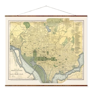 Washington DC-stadskaart Vintage stadskaart op klaar om op te hangen, uittrekbaar canvas decoratief muurdecor kaartrol