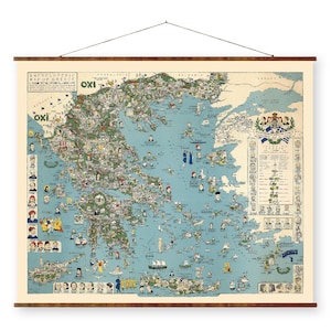 Griechenland Vintage bildliche Karte auf bereit zum Aufhängen Roll Down Canvas Dekorative antike Wanddekor Karte Rolle
