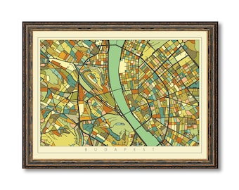 Budapest Mosaic Map Print - Vintage Colored City Wall Art