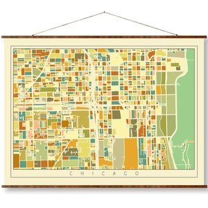 Mapa de arte de la ciudad de Chicago en mosaico, coloreado vintage, listo para colgar, lienzo enrollable, decorativo, antiguo, decoración de pared, mapa pergamino