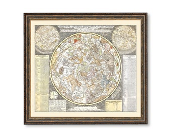 Vintage Celestial Map Print - Antique Stars and Zodiac Chart