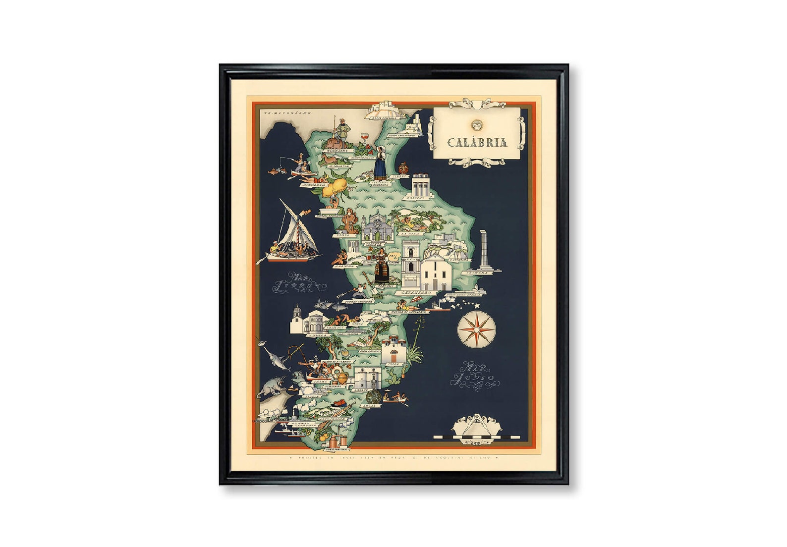 Map of Calabria Italy Vintage European City Poster Print on | Etsy