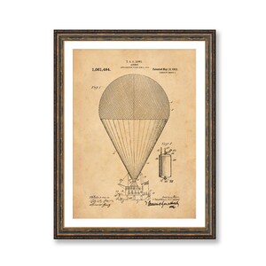 Set of 4 Prints Airship patent art scroll on canvas / vintage industrial balloon loft decor