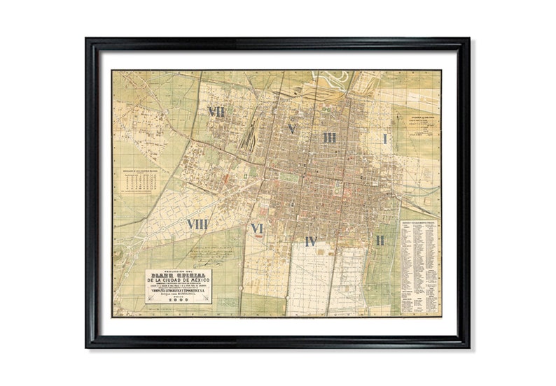 Mexico City Map Vintage Street Map Poster Print on Matte Paper image 1