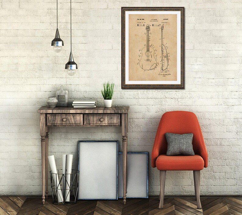 Acoustic Guitar Patent Art: Vintage Industrial Style - Wall Decor afbeelding 2