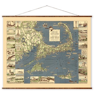 Cape Cod Karte Vintage Landkarte bereit zum Aufhängen Die Reichweiten von Cape Cod Leinwand Karte Dekorative Antike Karte Rolle Wandbehang Karte von Massachusettes