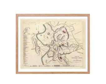 Ancient Rome Map Print: 1830s Antique City Plan on Matte Paper
