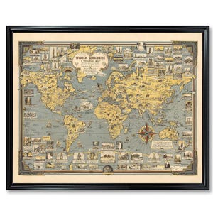 Vintage World Wonders Map Print: 1931 Pictorial Wall Decor